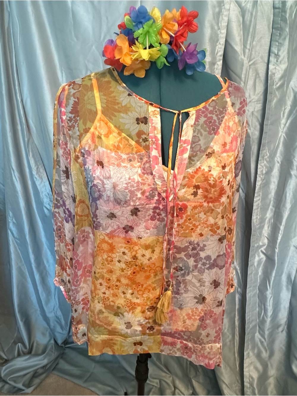 Johnny Was silk layered blouse XL